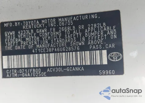 2006 Toyota Camry Solara Se/Sle from USA, damaged, VIN 4T1CE38P46U628576